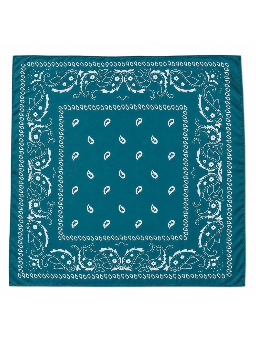 Teal Blue Paisley Bandana Scarf Large Satin Square Wrap 35x35